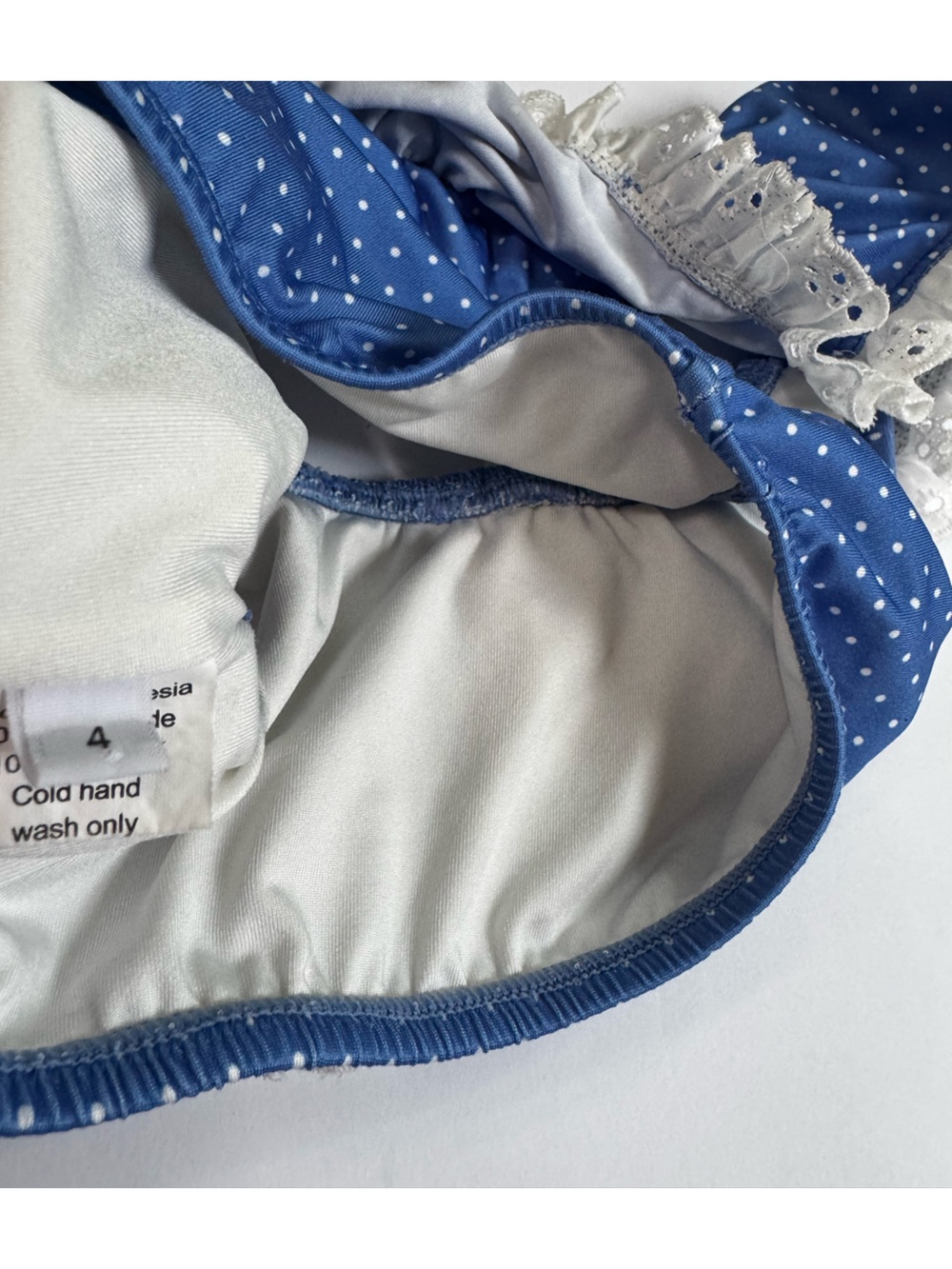 Wildling 4T Polka Dot Bikini Set Blue & White Eyelet Ruffle & Tie 2 pcs WDW Girl - Picture 3 of 11